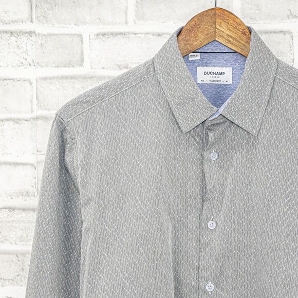 DUCHAMP Men's Tailored Fit dress Shirt Gray textured stripe Size 16 L - Picture 5 of 7